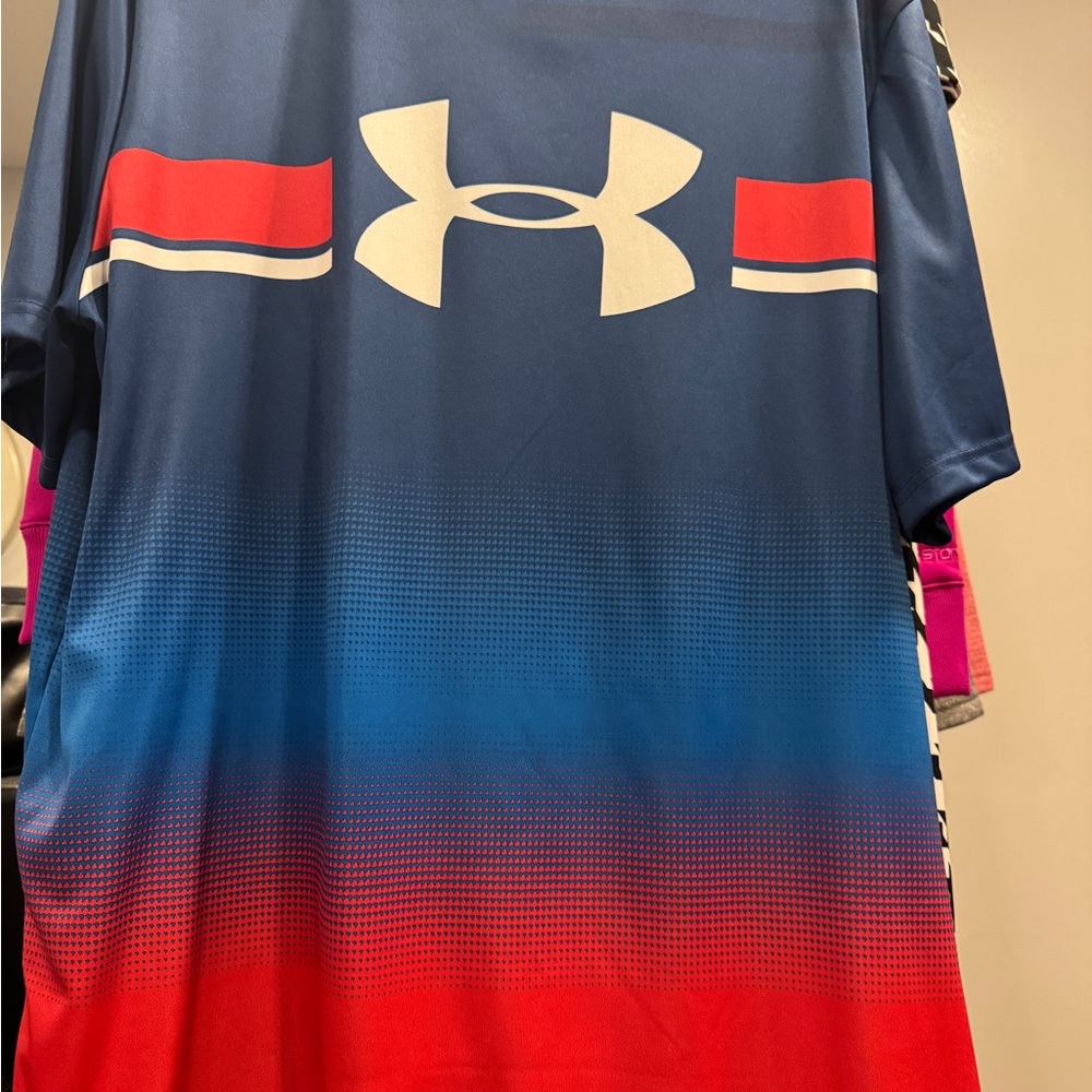 Under Armour Men's Blue and Red Gradient Soccer Jersey